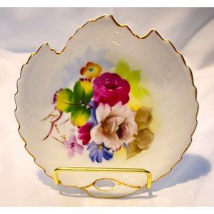 Vintage Nasco China Small Leaf Plate Dish Gold Rim Tea Bag Rest Made In JAPAN